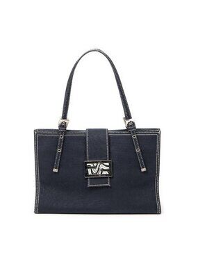 Fendi Vintage FF Marble Tote Bag Blue Denim Canvas